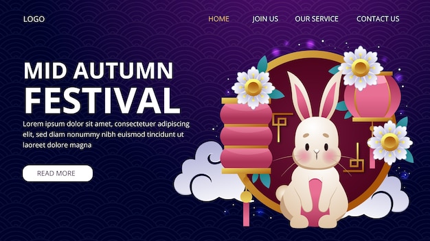 Gradient landing page template for mid-autumn festival celebration