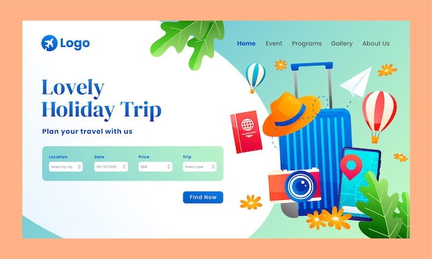 Gradient landing page template for travel agency business