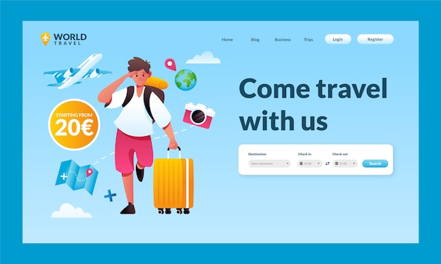 Gradient landing page template for travel agency