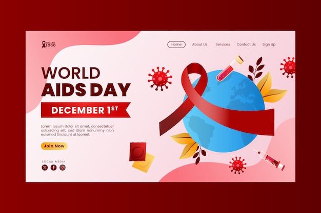 Free Vector gradient landing page template for world aids day awareness