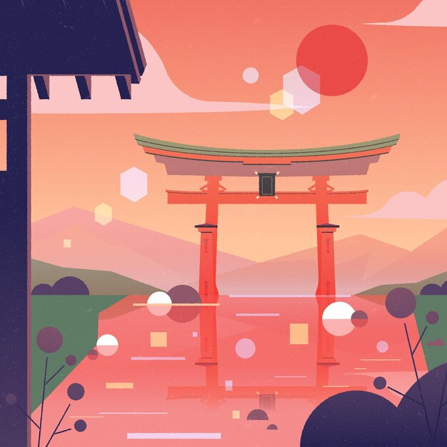 Gradient landscape with torii gate