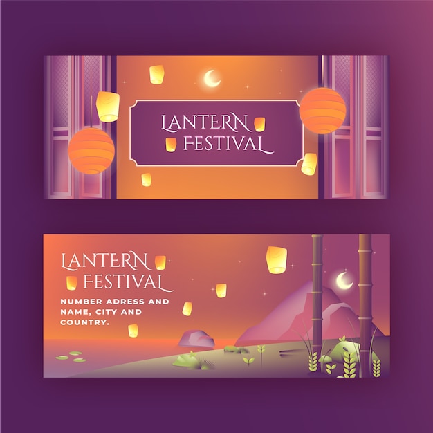 Free Vector gradient lantern festival horizontal banners set