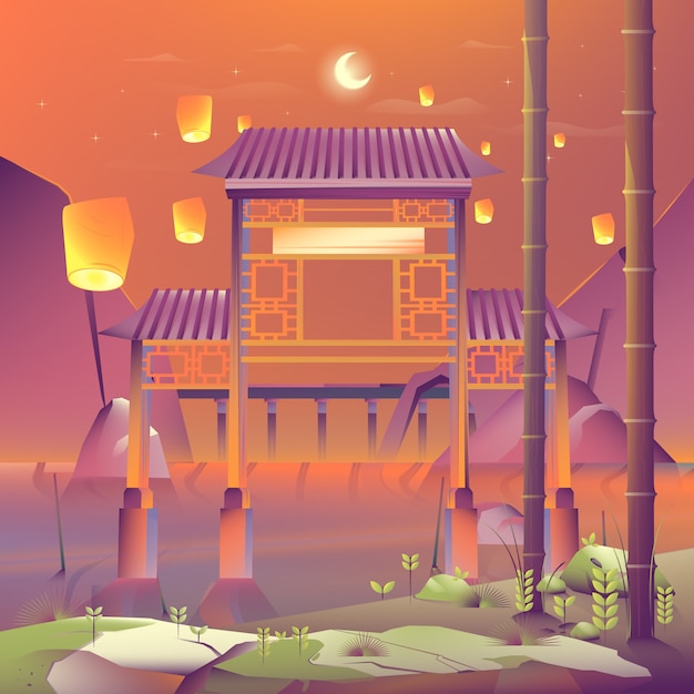 Free Vector gradient lantern festival illustration