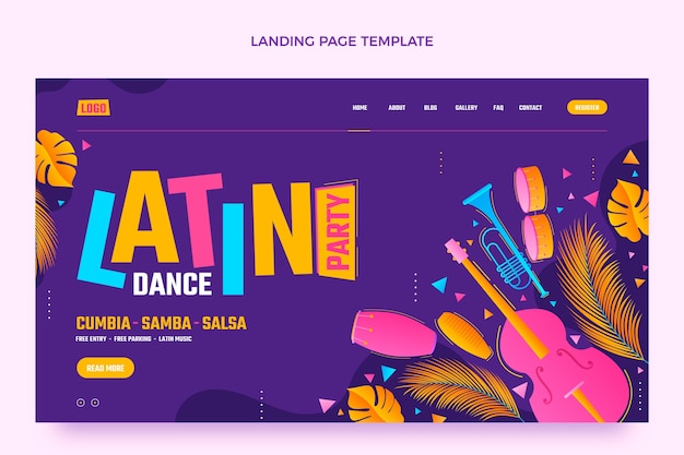 Free vector gradient latin dance party landing page template