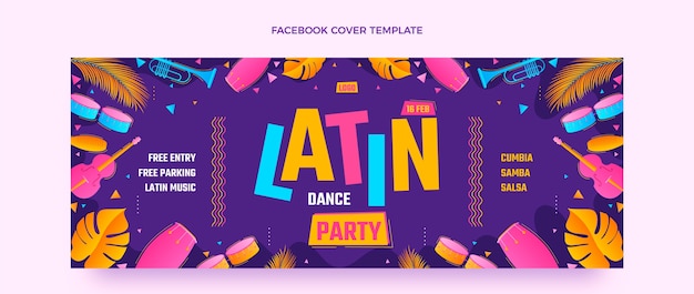 Gradient latin dance party social media cover template