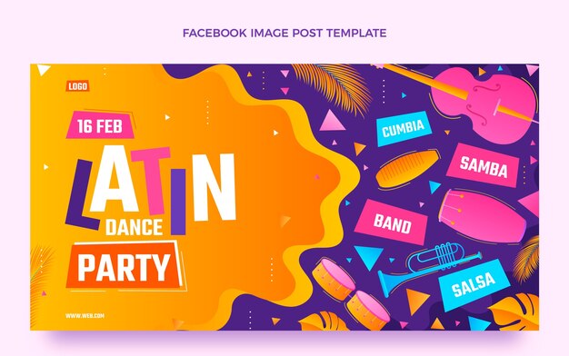 Gradient latin dance party social media post template