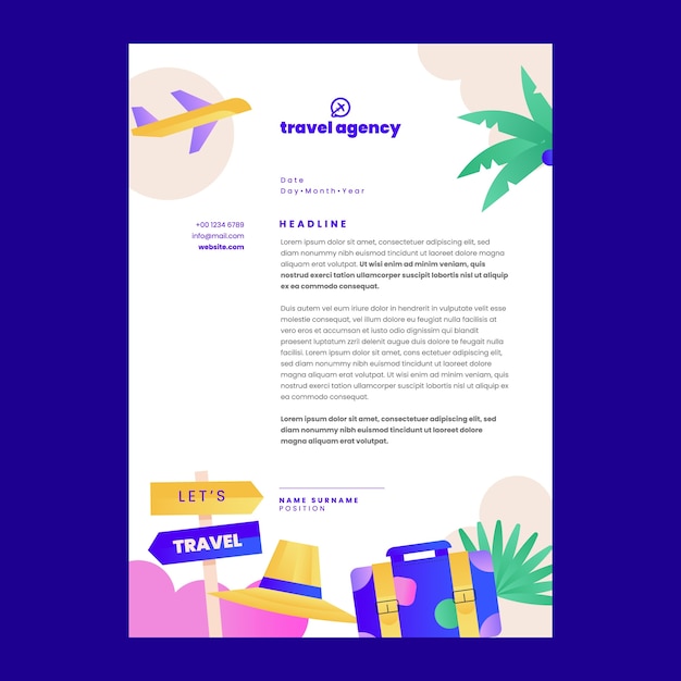 Gradient letterhead template for travel agency