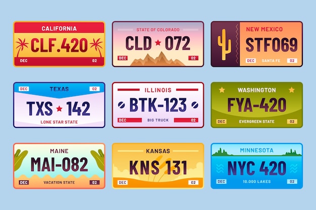 Free Vector gradient license plate collection