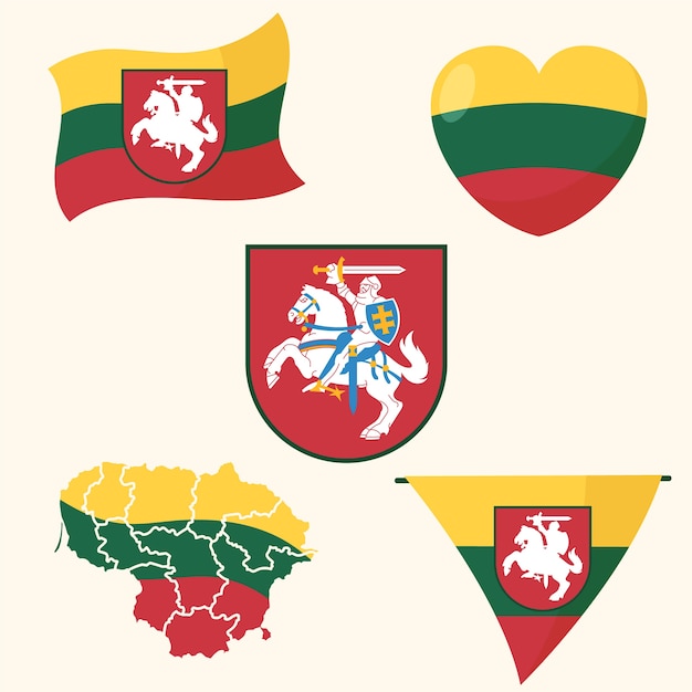 Free Vector gradient lithuania flag and national emblems set