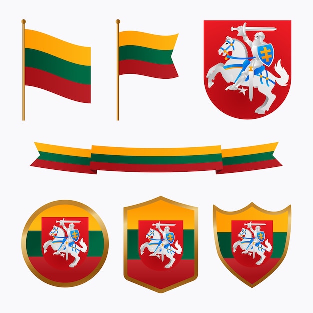 Gradient lithuania flags and national emblems set