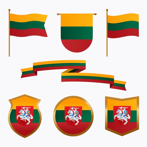 Gradient lithuania flags and national emblems set