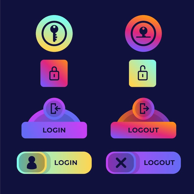 Gradient login and logout buttons collection design