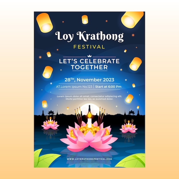 Free vector gradient loy krathong vertical poster template