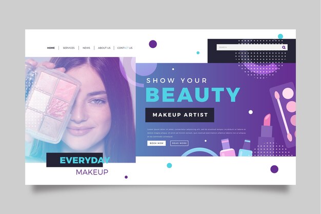 Gradient makeup artist landing page template