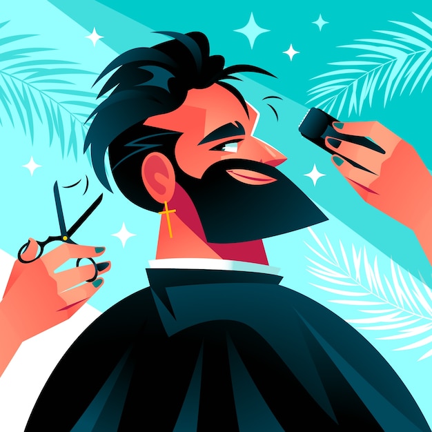 Gradient male grooming illustration