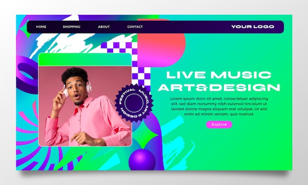 Gradient maximalist landing page template design