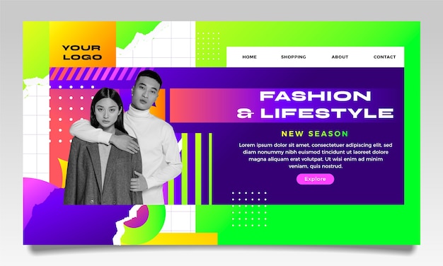 Gradient maximalist landing page template design