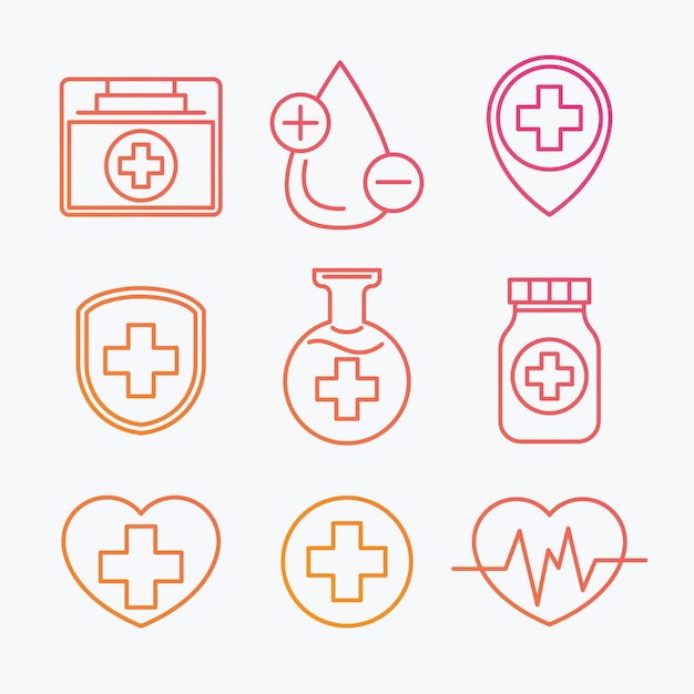 Gradient medical symbols set