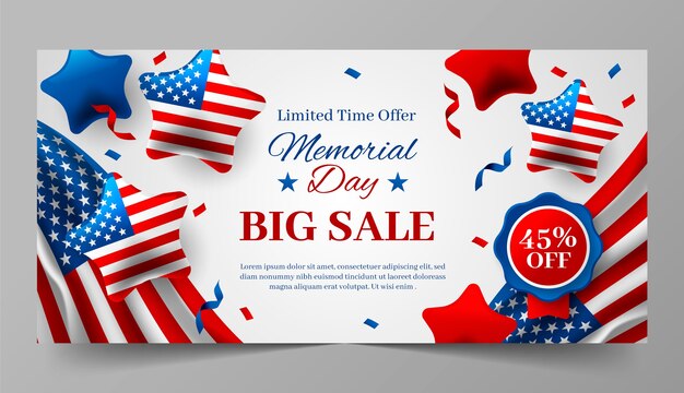 Gradient memorial day sale horizontal banner template