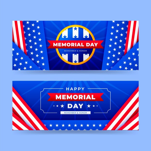 Gradient memorial day sale horizontal banners pack