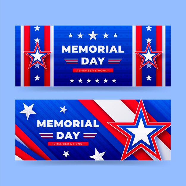 Gradient memorial day sale horizontal banners pack