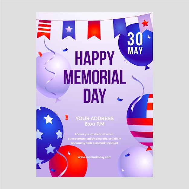 Gradient memorial day vertical flyer template