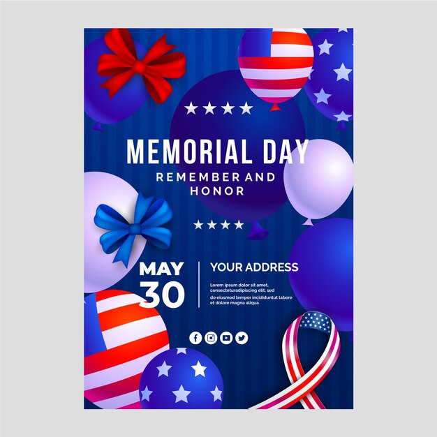 Gradient memorial day vertical flyer template