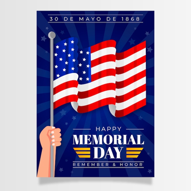 Gradient memorial day vertical poster template