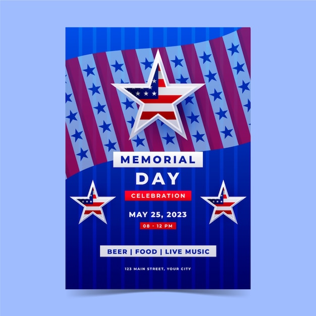 Gradient memorial day vertical poster template