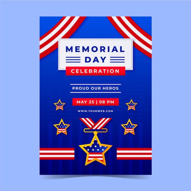 Gradient memorial day vertical poster template