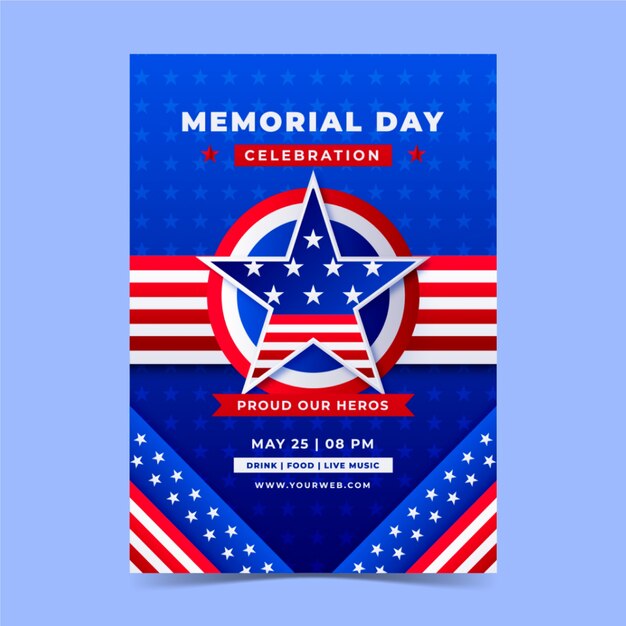 Gradient memorial day vertical poster template