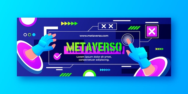 Gradient metaverse concept facebook cover template