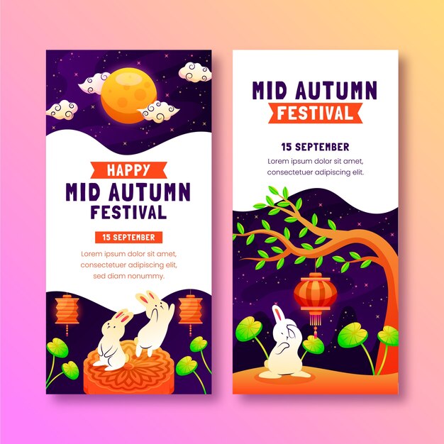 Gradient mid-autumn festival vertical banners set