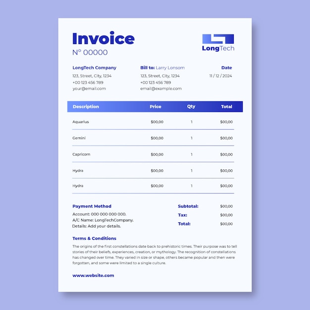 Gradient minimalist small business invoice template