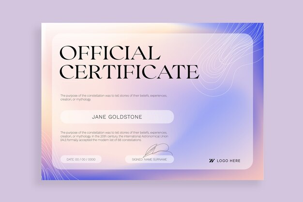 Gradient minimalist wavy certificate template