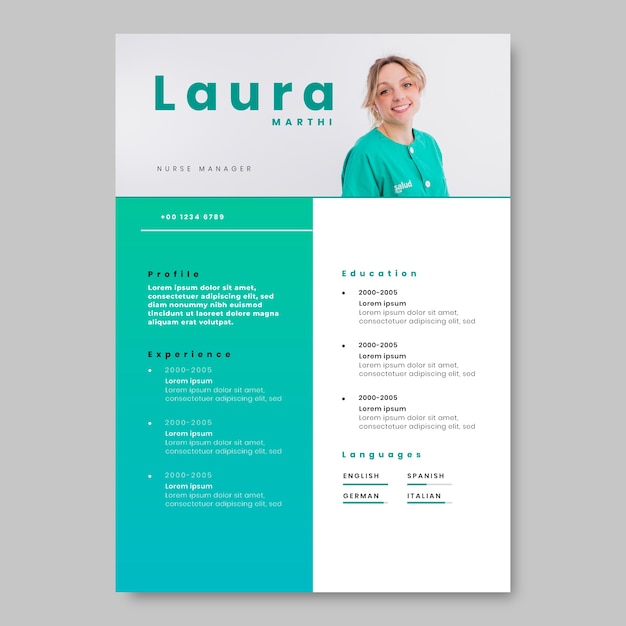 Gradient modern nurse laura resume template