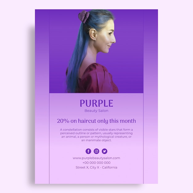 Gradient monocolor purple beauty salon flyer