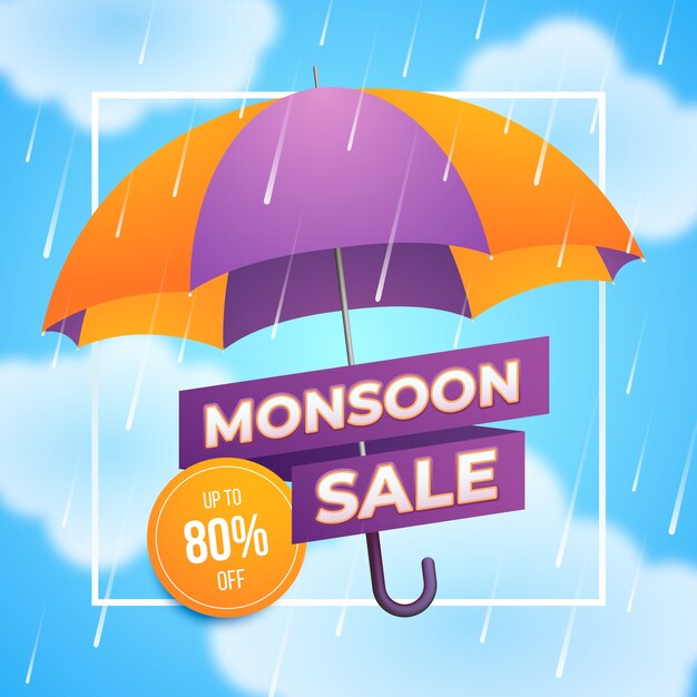 Gradient monsoon season illustration with umbrella