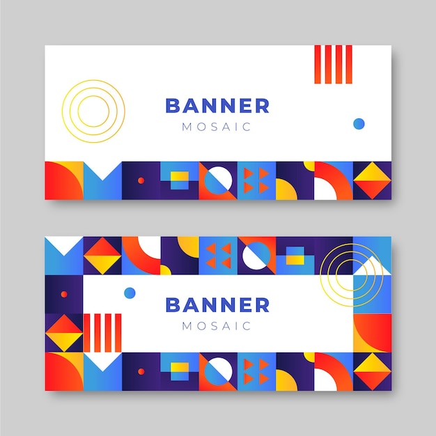 Gradient mosaic horizontal banners set