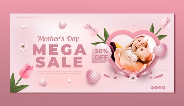 Gradient mother's day sale horizontal banner template