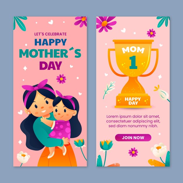 Gradient mother's day vertical banners pack