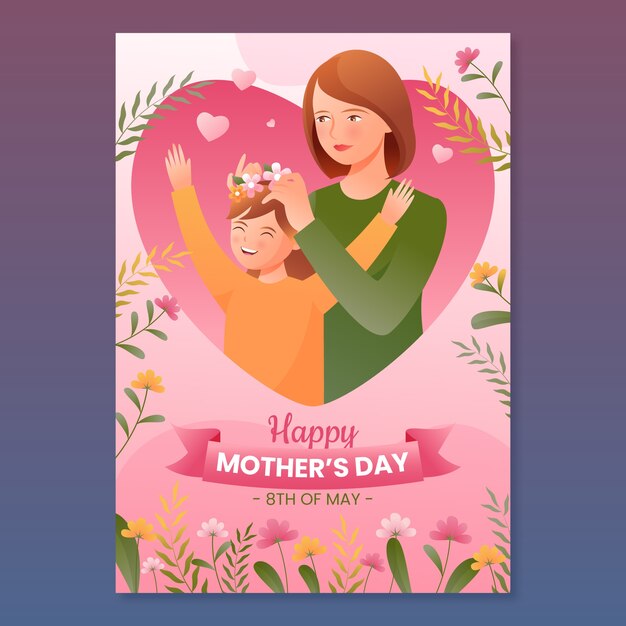 Gradient mothers day greeting card template