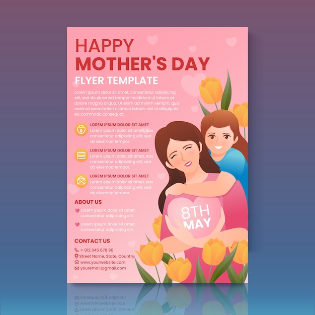 Gradient mothers day vertical flyer template