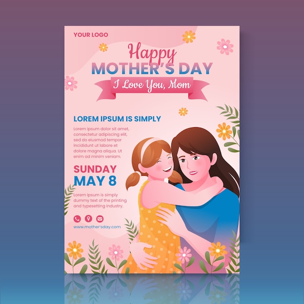 Gradient mothers day vertical flyer template