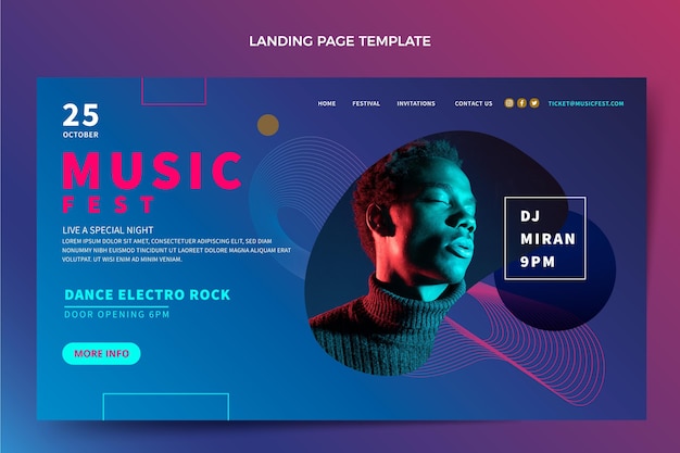 Free Vector gradient music festival landing page design template