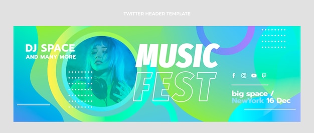 Gradient music festival twitter header template