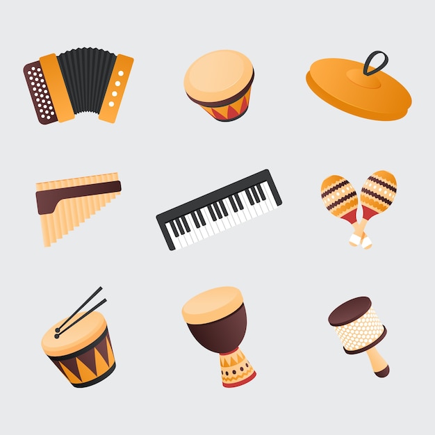 Free vector gradient musical instruments collection