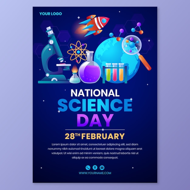 Gradient national science day vertical poster template