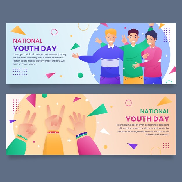 Gradient national youth day horizontal banners set