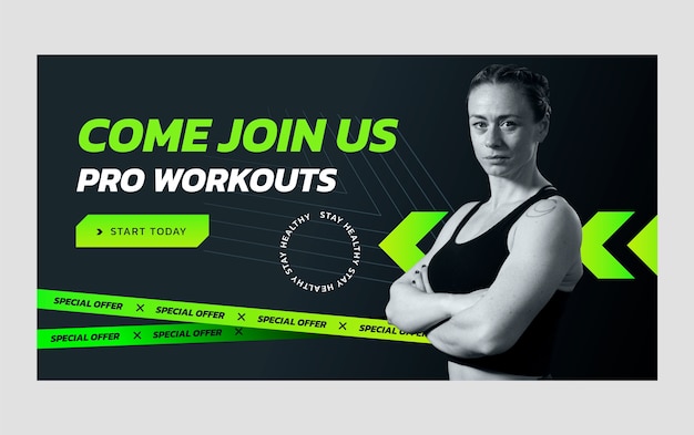 Gradient neon gym training facebook template